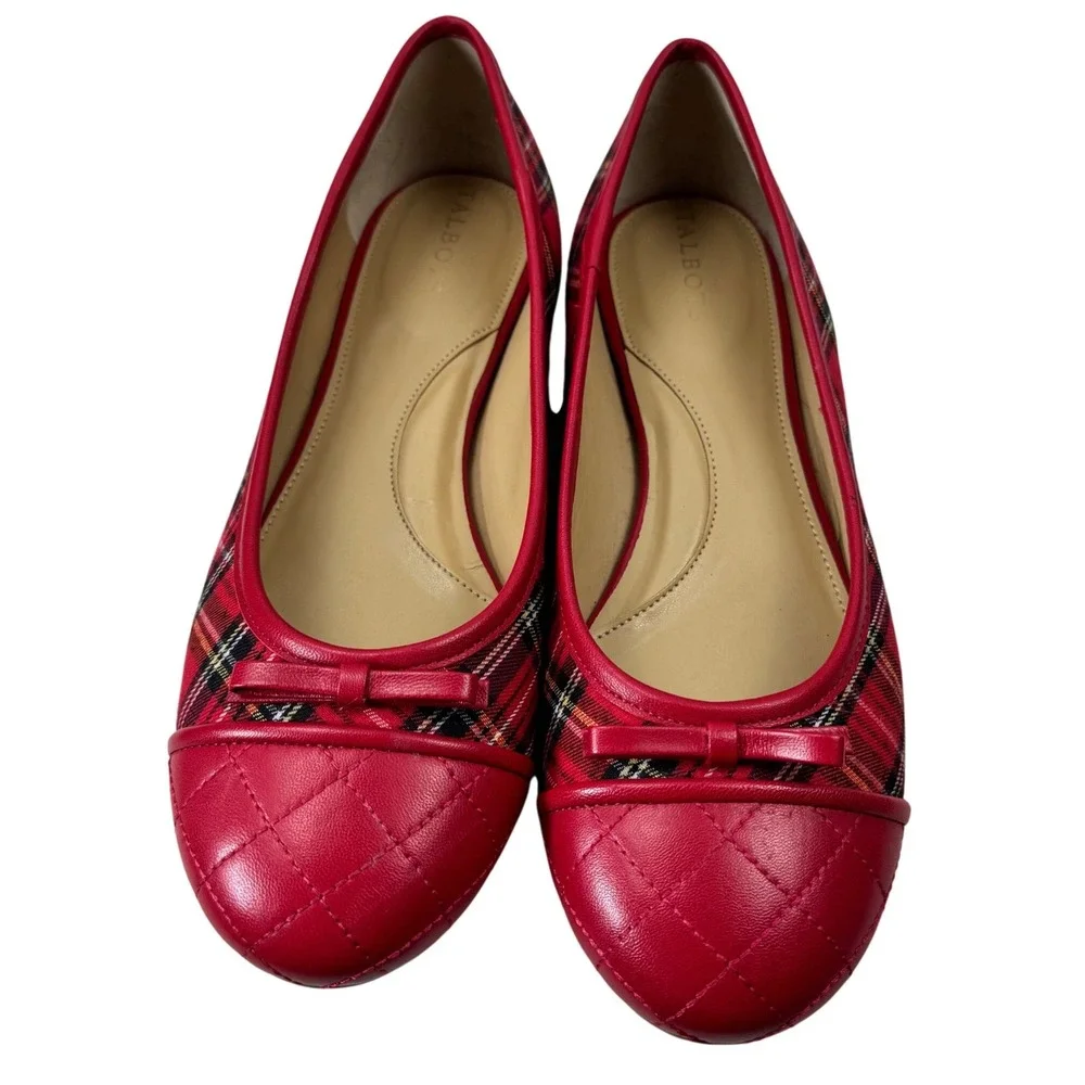 Talbots Ballet Flats Women 8.5M Red Plaid Tartan Quilted Preppy Shoes Academia